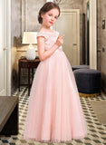 Alyssa A-Line Scoop Neck Floor-Length Tulle Lace Junior Bridesmaid Dress With Bow(s) UKP0013619