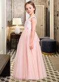 Alyssa A-Line Scoop Neck Floor-Length Tulle Lace Junior Bridesmaid Dress With Bow(s) UKP0013619