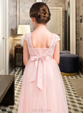 Alyssa A-Line Scoop Neck Floor-Length Tulle Lace Junior Bridesmaid Dress With Bow(s) UKP0013619