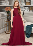 Sharon A-Line Scoop Neck Sweep Train Chiffon Lace Junior Bridesmaid Dress UKP0013620