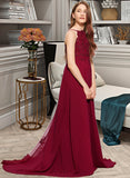 Sharon A-Line Scoop Neck Sweep Train Chiffon Lace Junior Bridesmaid Dress UKP0013620