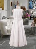 Daphne A-Line Scoop Neck Ankle-Length Chiffon Junior Bridesmaid Dress With Flower(s) UKP0013621