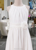 Daphne A-Line Scoop Neck Ankle-Length Chiffon Junior Bridesmaid Dress With Flower(s) UKP0013621