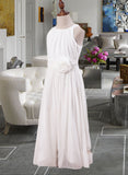 Daphne A-Line Scoop Neck Ankle-Length Chiffon Junior Bridesmaid Dress With Flower(s) UKP0013621