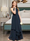 Kathryn A-Line Scoop Neck Floor-Length Chiffon Junior Bridesmaid Dress With Cascading Ruffles UKP0013622