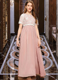 Annika A-Line Scoop Neck Floor-Length Chiffon Lace Junior Bridesmaid Dress UKP0013623