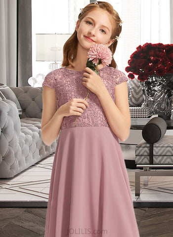 Jackie A-Line Scoop Neck Floor-Length Chiffon Lace Junior Bridesmaid Dress UKP0013624