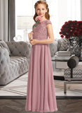 Jackie A-Line Scoop Neck Floor-Length Chiffon Lace Junior Bridesmaid Dress UKP0013624