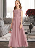 Jackie A-Line Scoop Neck Floor-Length Chiffon Lace Junior Bridesmaid Dress UKP0013624