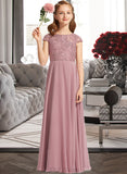 Jackie A-Line Scoop Neck Floor-Length Chiffon Lace Junior Bridesmaid Dress UKP0013624