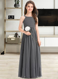 Heaven A-Line Scoop Neck Floor-Length Chiffon Junior Bridesmaid Dress With Ruffle Lace UKP0013625