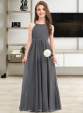 Heaven A-Line Scoop Neck Floor-Length Chiffon Junior Bridesmaid Dress With Ruffle Lace UKP0013625