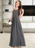 Heaven A-Line Scoop Neck Floor-Length Chiffon Junior Bridesmaid Dress With Ruffle Lace UKP0013625