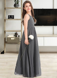 Heaven A-Line Scoop Neck Floor-Length Chiffon Junior Bridesmaid Dress With Ruffle Lace UKP0013625