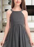 Heaven A-Line Scoop Neck Floor-Length Chiffon Junior Bridesmaid Dress With Ruffle Lace UKP0013625