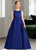 Tessa Ball-Gown/Princess Scoop Neck Sweep Train Satin Junior Bridesmaid Dress With Bow(s) UKP0013628