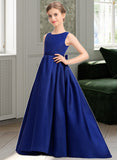 Tessa Ball-Gown/Princess Scoop Neck Sweep Train Satin Junior Bridesmaid Dress With Bow(s) UKP0013628