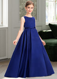 Tessa Ball-Gown/Princess Scoop Neck Sweep Train Satin Junior Bridesmaid Dress With Bow(s) UKP0013628