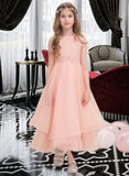 Juliette A-Line Scoop Neck Ankle-Length Organza Junior Bridesmaid Dress With Beading Sequins UKP0013633