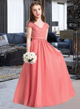 Lillianna A-Line V-neck Floor-Length Chiffon Lace Junior Bridesmaid Dress UKP0013634