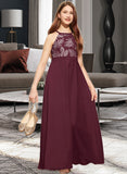 Carmen A-Line Scoop Neck Floor-Length Chiffon Lace Junior Bridesmaid Dress With Bow(s) UKP0013637