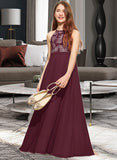 Carmen A-Line Scoop Neck Floor-Length Chiffon Lace Junior Bridesmaid Dress With Bow(s) UKP0013637