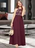 Carmen A-Line Scoop Neck Floor-Length Chiffon Lace Junior Bridesmaid Dress With Bow(s) UKP0013637