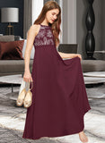 Carmen A-Line Scoop Neck Floor-Length Chiffon Lace Junior Bridesmaid Dress With Bow(s) UKP0013637