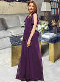 Tessa A-Line V-neck Floor-Length Chiffon Junior Bridesmaid Dress With Bow(s) Cascading Ruffles UKP0013639