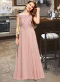 Renee A-Line Off-the-Shoulder Floor-Length Chiffon Lace Junior Bridesmaid Dress UKP0013640