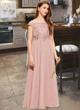 Renee A-Line Off-the-Shoulder Floor-Length Chiffon Lace Junior Bridesmaid Dress UKP0013640