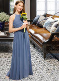 Linda A-Line Scoop Neck Floor-Length Chiffon Junior Bridesmaid Dress With Ruffle UKP0013641