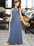 Linda A-Line Scoop Neck Floor-Length Chiffon Junior Bridesmaid Dress With Ruffle UKP0013641