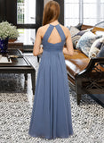 Linda A-Line Scoop Neck Floor-Length Chiffon Junior Bridesmaid Dress With Ruffle UKP0013641