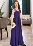 Amiah A-Line V-neck Floor-Length Chiffon Junior Bridesmaid Dress With Ruffle UKP0013642