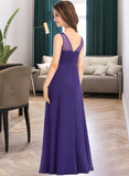 Amiah A-Line V-neck Floor-Length Chiffon Junior Bridesmaid Dress With Ruffle UKP0013642