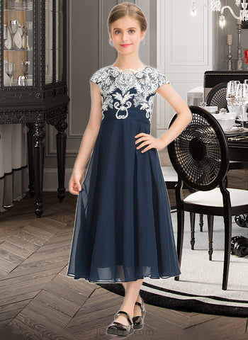 Camryn A-Line Scoop Neck Tea-Length Chiffon Lace Junior Bridesmaid Dress UKP0013643