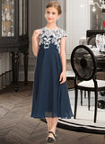 Camryn A-Line Scoop Neck Tea-Length Chiffon Lace Junior Bridesmaid Dress UKP0013643