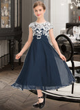 Camryn A-Line Scoop Neck Tea-Length Chiffon Lace Junior Bridesmaid Dress UKP0013643