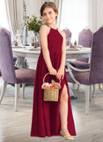 Alexis A-Line Scoop Neck Floor-Length Chiffon Lace Junior Bridesmaid Dress With Split Front UKP0013645