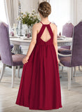 Alexis A-Line Scoop Neck Floor-Length Chiffon Lace Junior Bridesmaid Dress With Split Front UKP0013645