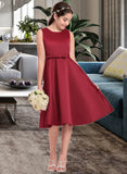 Karma A-Line Scoop Neck Knee-Length Satin Junior Bridesmaid Dress With Lace Bow(s) UKP0013646