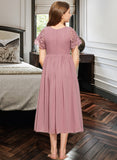 Avery A-Line Scoop Neck Tea-Length Chiffon Lace Junior Bridesmaid Dress UKP0013648