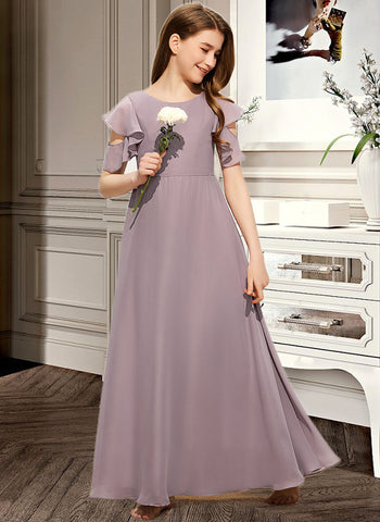 Lauretta A-Line Scoop Neck Floor-Length Chiffon Junior Bridesmaid Dress With Cascading Ruffles UKP0013649