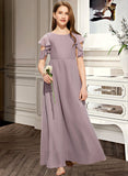 Lauretta A-Line Scoop Neck Floor-Length Chiffon Junior Bridesmaid Dress With Cascading Ruffles UKP0013649