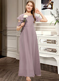 Lauretta A-Line Scoop Neck Floor-Length Chiffon Junior Bridesmaid Dress With Cascading Ruffles UKP0013649