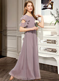 Lauretta A-Line Scoop Neck Floor-Length Chiffon Junior Bridesmaid Dress With Cascading Ruffles UKP0013649