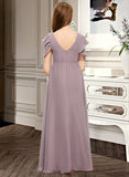 Lauretta A-Line Scoop Neck Floor-Length Chiffon Junior Bridesmaid Dress With Cascading Ruffles UKP0013649