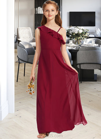 Anastasia A-Line One-Shoulder Floor-Length Chiffon Junior Bridesmaid Dress With Ruffles UKP0013650