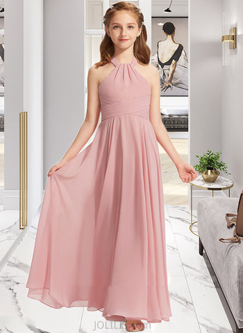 Ali A-Line Square Neckline Floor-Length Chiffon Junior Bridesmaid Dress With Ruffle UKP0013651